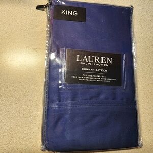 Lauren Ralph Lauren Pillowcase KING Size Pair Cadet Blue Dunham Sateen NEW